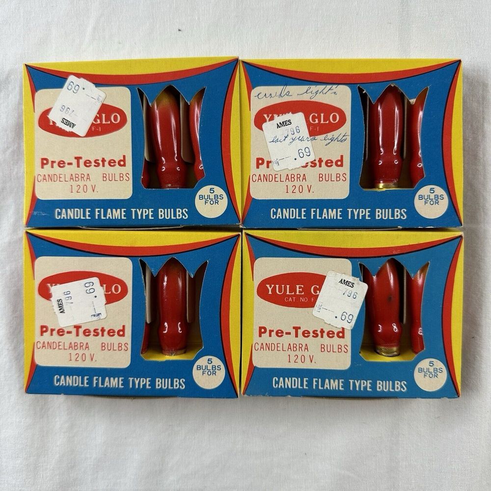 20 Vintage Candle Flame‎ Type Yule-Glo Christmas tree bulbs Japan Candelabra